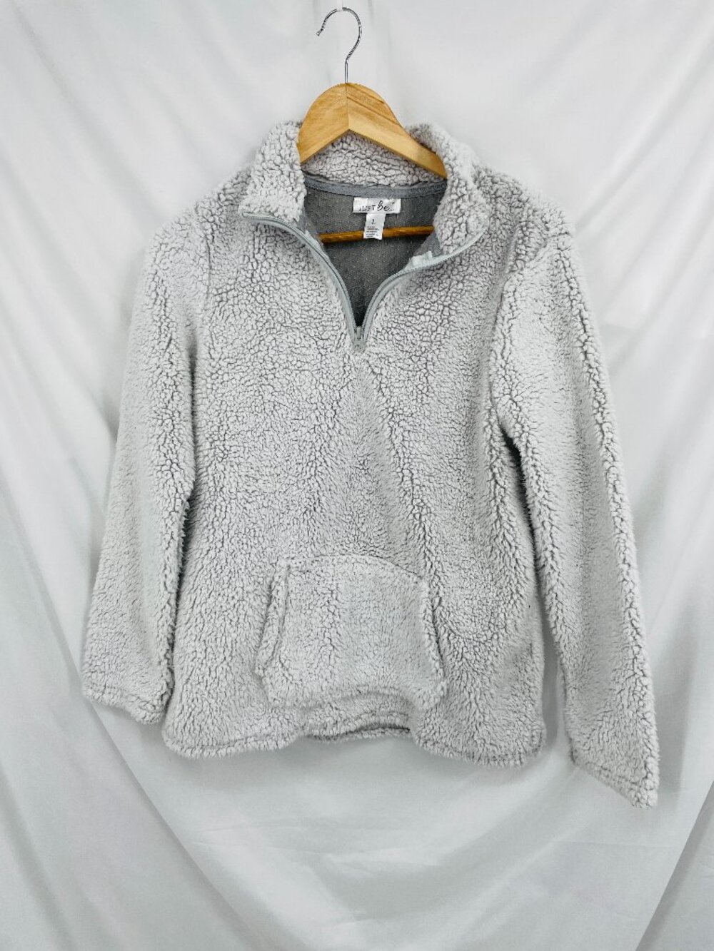 Just B Gray Sherpa Fleece Pullover Sweatshirt